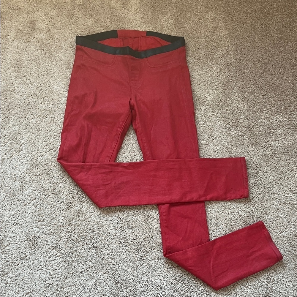 Helmut Lang red coated stretch denim leggings